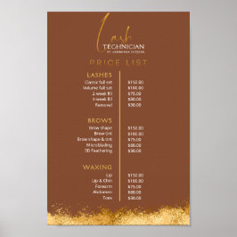 Poster Luxury Gold & Brown Lash Tech Price List 
