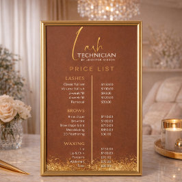 Poster Luxury Gold & Brown Lash Tech Price List