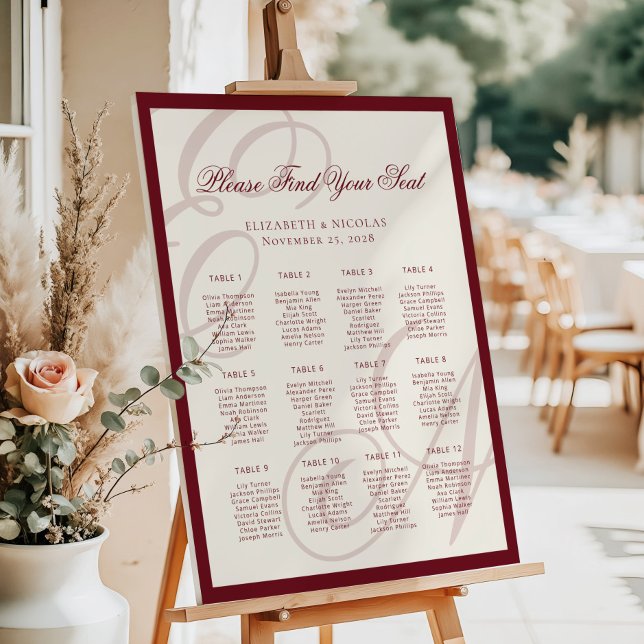 Poster Luxury Monogram Calligraphy Wedding Seating Chart (Criador carregado)