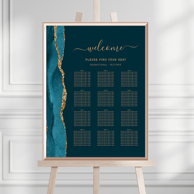 Poster Luz Azul-Dourada Agate 12-Mesa Sentado De Casament (Criador carregado)