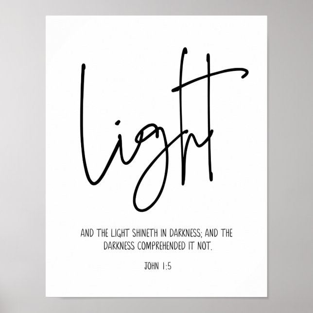 Poster Luz brilha na escuridão, John 1:5, Bíblia Verso (Frente)