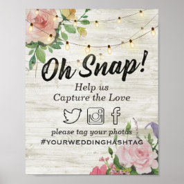 Poster Luz de Corda Floral de Madeira Placa de Casamento 