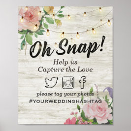 Poster Luz de Corda Floral de Madeira Sinal de Cunho de H