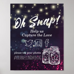 Poster Luz de Corda Roxa Mason Jar Roxo do Snap-Hashtag C