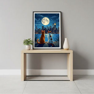 Poster Luz-de-lua dos gatos-da-noite romântica