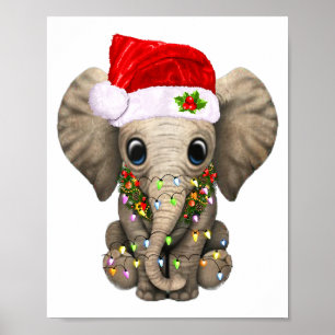 Poster Luz de Natal de Elefante Fofo Presente Divertido p