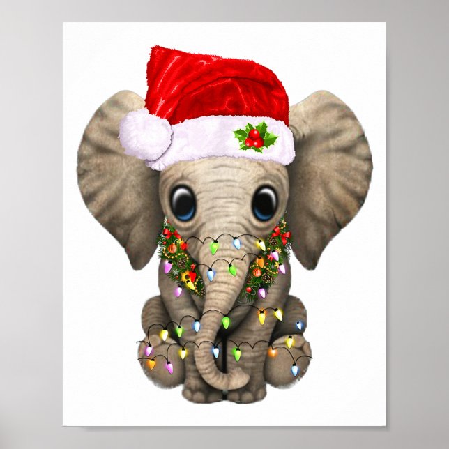 Poster Luz de Natal de Elefante Fofo Presente Divertido p (Frente)