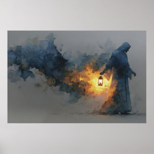 Poster Luz Do Mundo Jesus Lanterna Aquarela Moderno