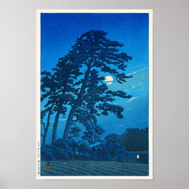 Poster Luz-lua em Magome, Hasui Kawase, Woodcut (Frente)