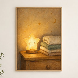 Poster Luz Noturna Estelar na Pôster Aquarela Cômoda