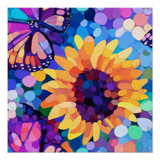 Póster Luz Solar & Borboletas Arte de Tela de Girassol