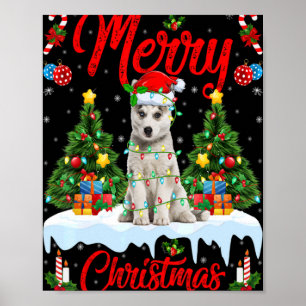 Poster Luzes Árvore de Natal Papai Noel Cão Husky Siberia