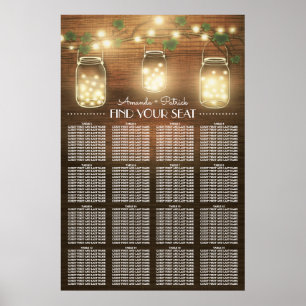 Póster Luzes + Carta rústica do assento do casamento do