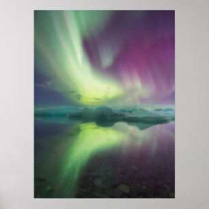 Poster Luzes da Aurora na Lagoa Jokulsarlon, Islândia