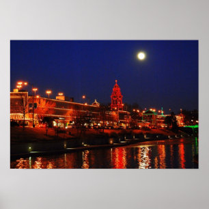 Póster Luzes da plaza de Kansas City sob uma Lua cheia