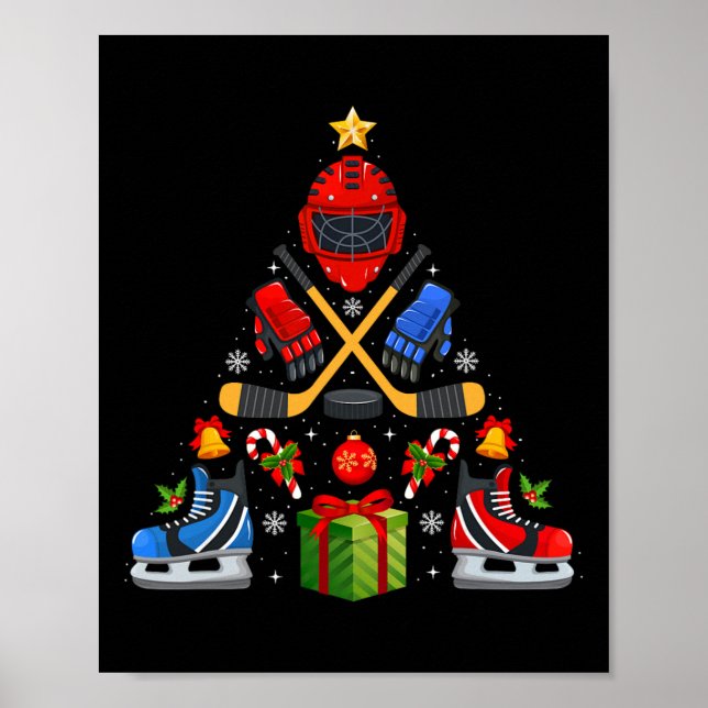 Poster Luzes de árvore de Natal de hóquei no gelo Chapéu  (Frente)