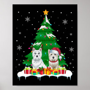 Poster Luzes de árvore de Natal do cão Westie Papai Noel