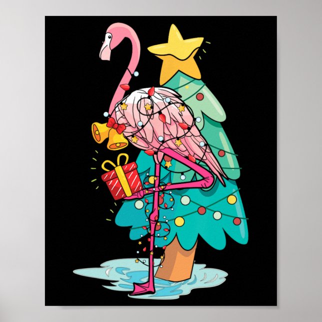 Poster Luzes de Árvore de Natal Flamingo Tropical Animal  (Frente)