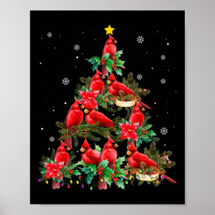 Poster Luzes de árvore de Natal vintage pássaros cardeais