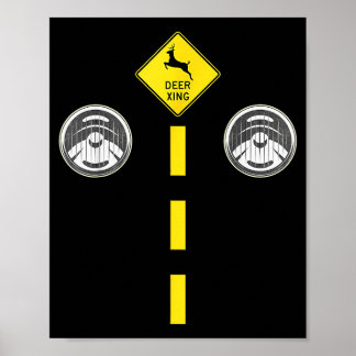 Poster Luzes de Cabeça de Veado com Marcações de Estrada 