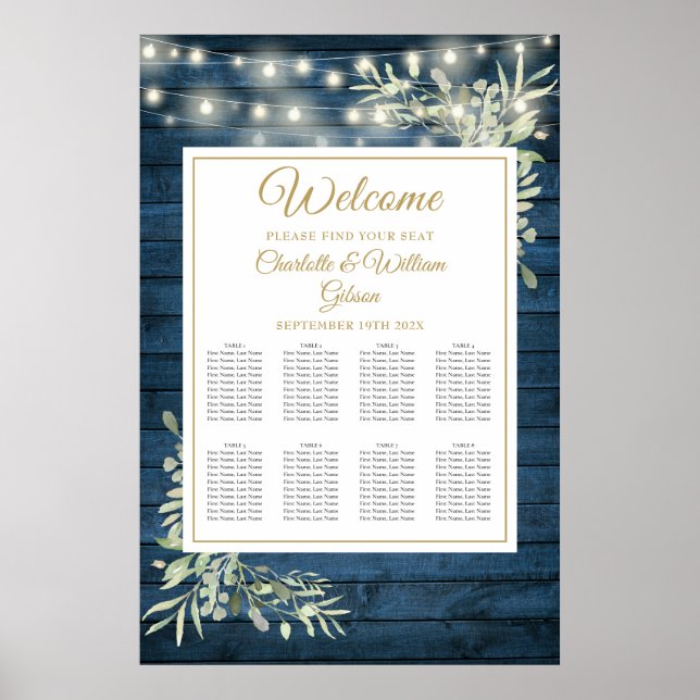 Poster Luzes de Corda Azul Gráfico de Assentos Floral Rús (Frente)