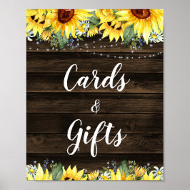 Poster Luzes de Corda de Girassóis Rústicos Cartões & Pre