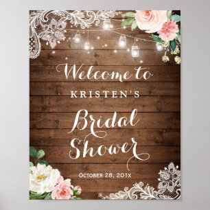Poster Luzes de Corda de Jarro de Mason Floral Sinal de C