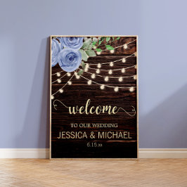 Poster Luzes de Corda de Madeira Rústica Casamento Floral