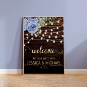 Poster Luzes de Corda de Madeira Rústica Casamento Floral