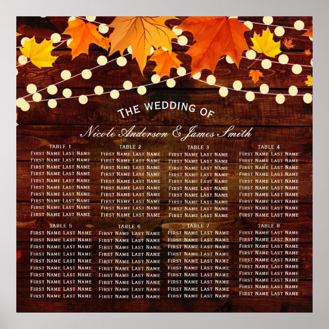 Póster Luzes de Corda de Outono Madeira Casamento Rústico (Frente)
