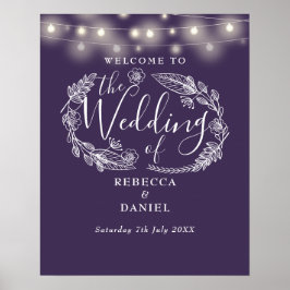 Poster Luzes de Corda Floral Roxo Sinal de Boas-Vindas Ca