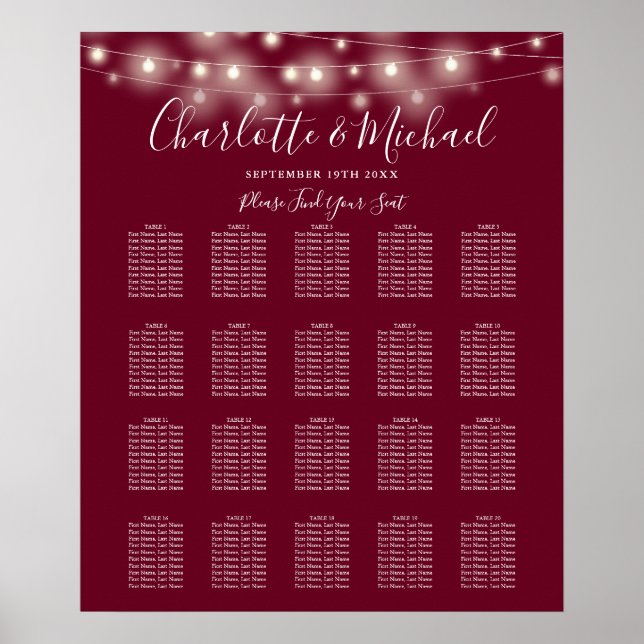 Poster Luzes de Corda Grinalda Assento Casamento (Frente)