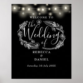 Poster Luzes de Corda Pretas e Brancas Sinal de Boas-Vind