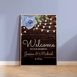Poster Luzes de Corda Rústicas Azul Floral Boas-Vindas Ca