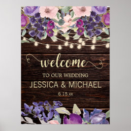 Poster Luzes de Corda Rústicas Casamento Floral Rosa Roxo