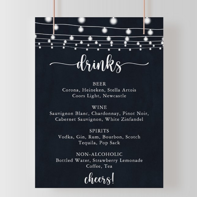 Poster Luzes de corda rústicas Sinal de Menu de Bebidas d (Criador carregado)