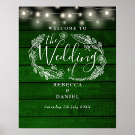 Poster Luzes de Corda Rústicas Verdes Sinal de Boas-Vinda
