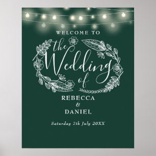 Poster Luzes de Corda Verde Esmeralda Sinal de Boas-Vinda