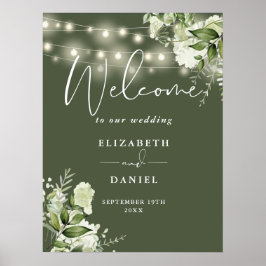 Poster Luzes de Corda Verde Oliva Floral Boas-Vindas Casa