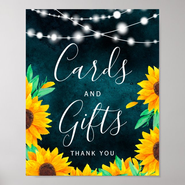 Poster Luzes de cordas-de-coleira-russa girassóis Present (Frente)