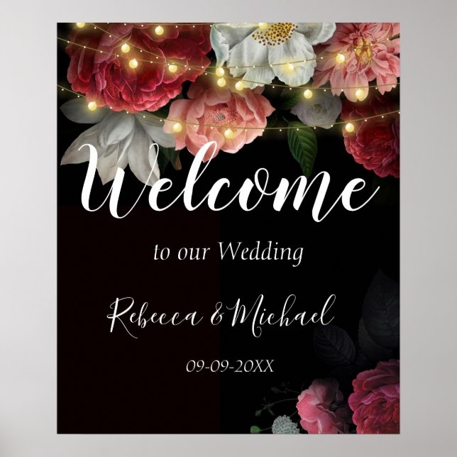 Poster Luzes de cordas florais de Borgonha (Frente)