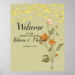 Poster Luzes de cordas russas Trendy Floral Welcome    