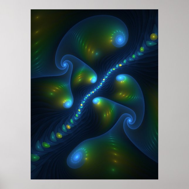 Poster Luzes de Fantasia Abstrato Azul Verde Amarelo Frac (Frente)