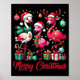 Poster Luzes de Feliz Natal Flamingo Chapéu do Papai Noel