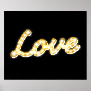Póster Luzes de Letreiro Antigo Cartaz de Amor - preto