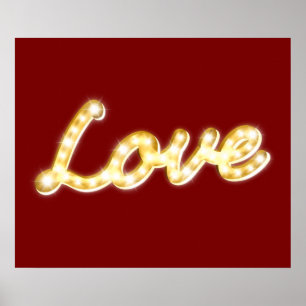 Póster Luzes de Letreiro Antigo Cartaz de Amor - vermelho