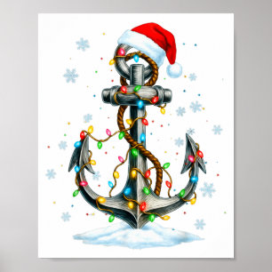 Poster Luzes de Natal Âncora Náutica Navegação Marinheiro