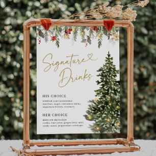 Poster Luzes de Natal Árvore de Pinheiro Sinal de Bebidas