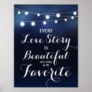 Póster Luzes de Natal Azuis Toda história de amor é...cas