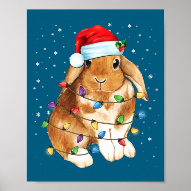 Poster Luzes de Natal Coelho Boné do Papai Noel Natal Div (Frente)